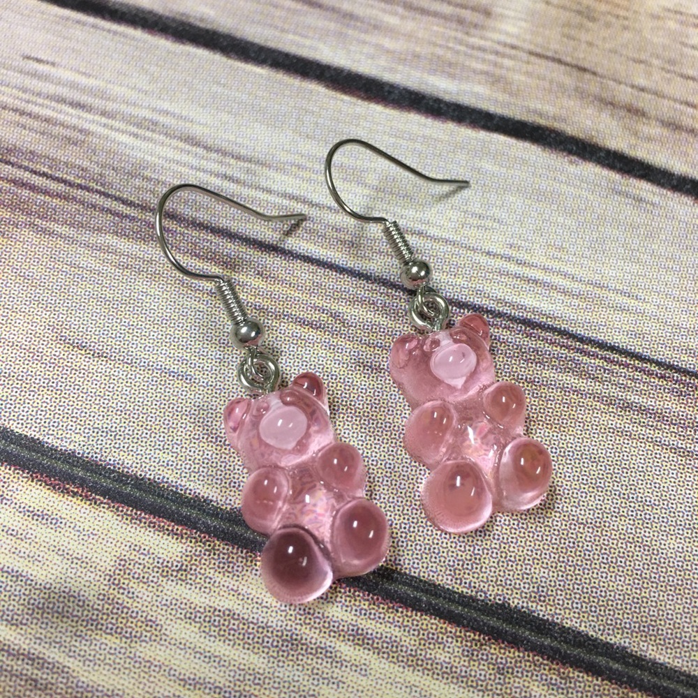 Pink gummy bear earrings stainless steel hooks
